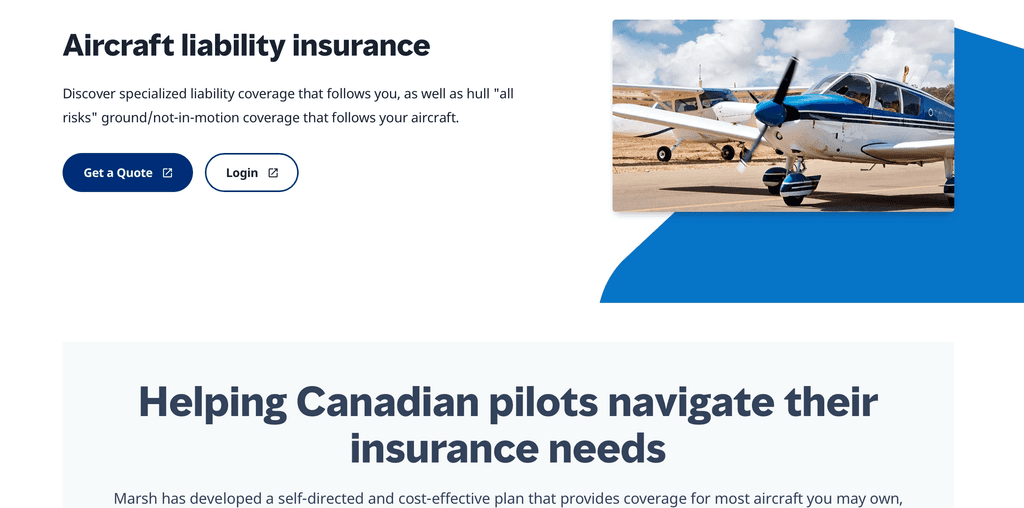 Aviation insurance landing page with a clear route to a quote.